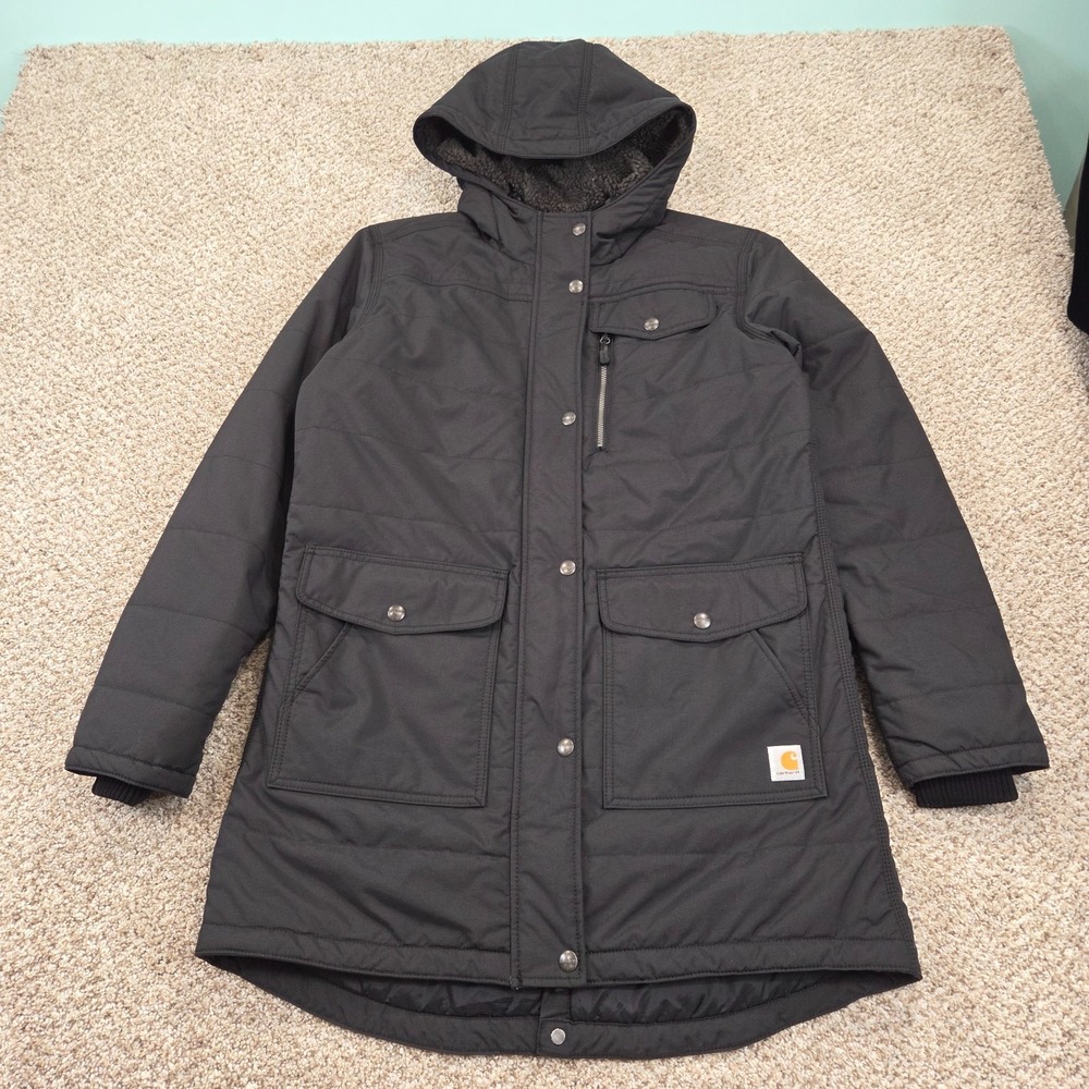 Carhartt Utility Coat Womens Size M Black Hooded Puffer Parka Jacket 103908 BLK